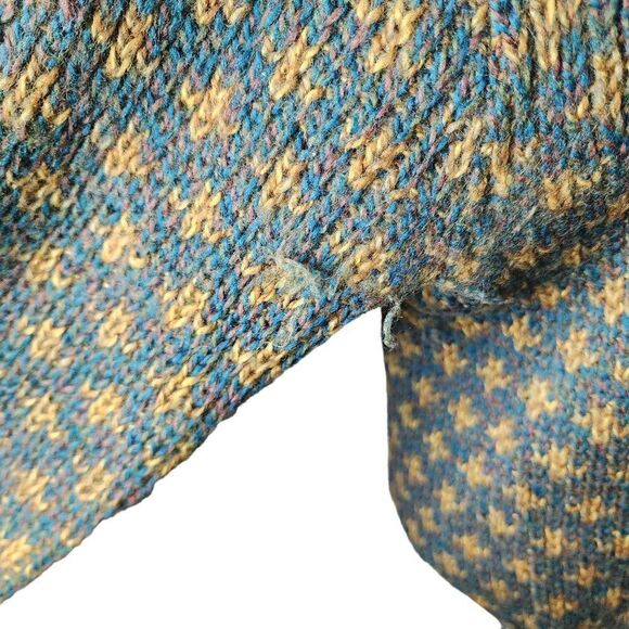 Vintage 60s Wool Cardigan Sweater Women's Size L Green Gold Chunky Knit Fleur De - Picture 7 of 7